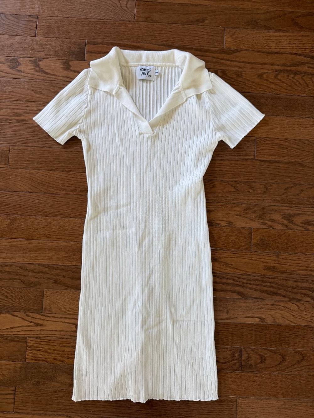 Princess Polly Penelope Mini Dress White Ribbed Knit Polo Dress S/M